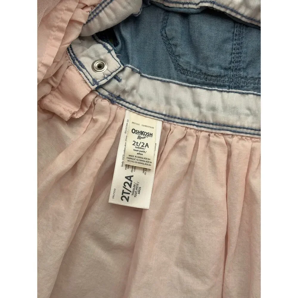 OshKosh B'gosh Toddler Girls Tutu Jumper Dress 2T Pink Tulle Denim Overall Dress